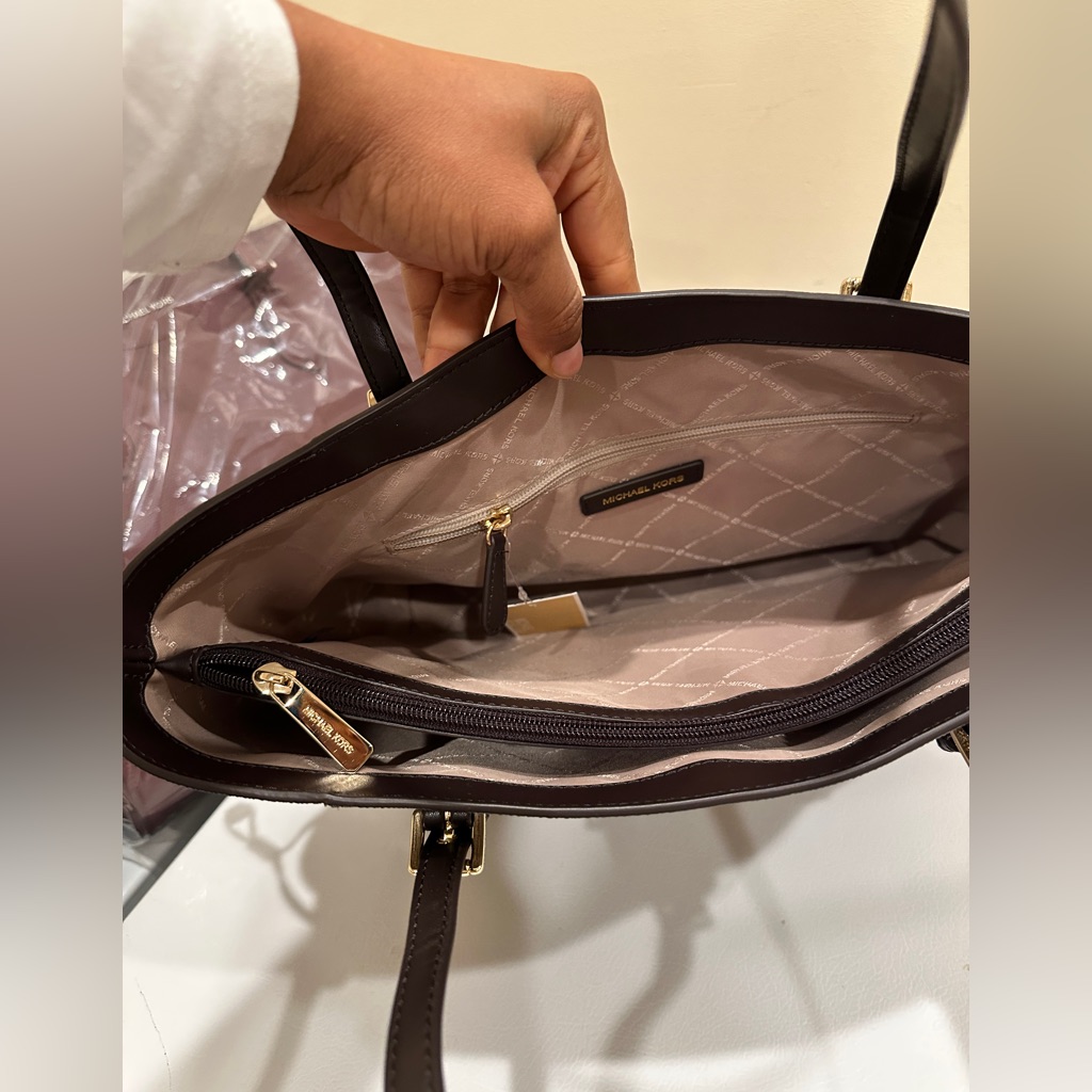 Michael Kors Dark Brown Tote With Gold Accents